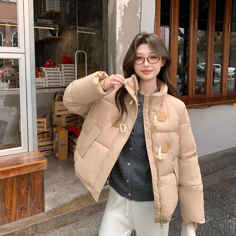 

2026 Ear-ring Button Women's New Winter Hooded Cotton Coat, Loose and Thick Cotton Jacket, Short Women's Coat