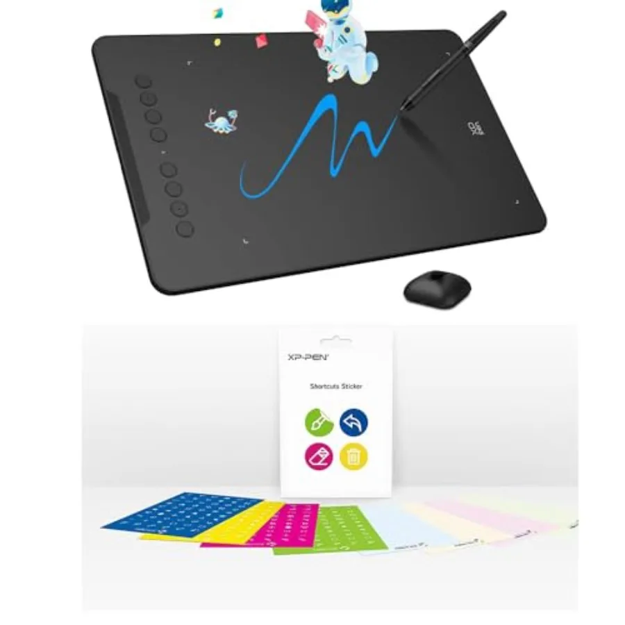

Обновленный графический планшет Deco 01 V3 с 16384 уровнями чувствительности к нажатию, 8 настраиваемыми сочетаниями клавиш и наклейками для быстрого доступа к ним, для рисования и работы с пером.