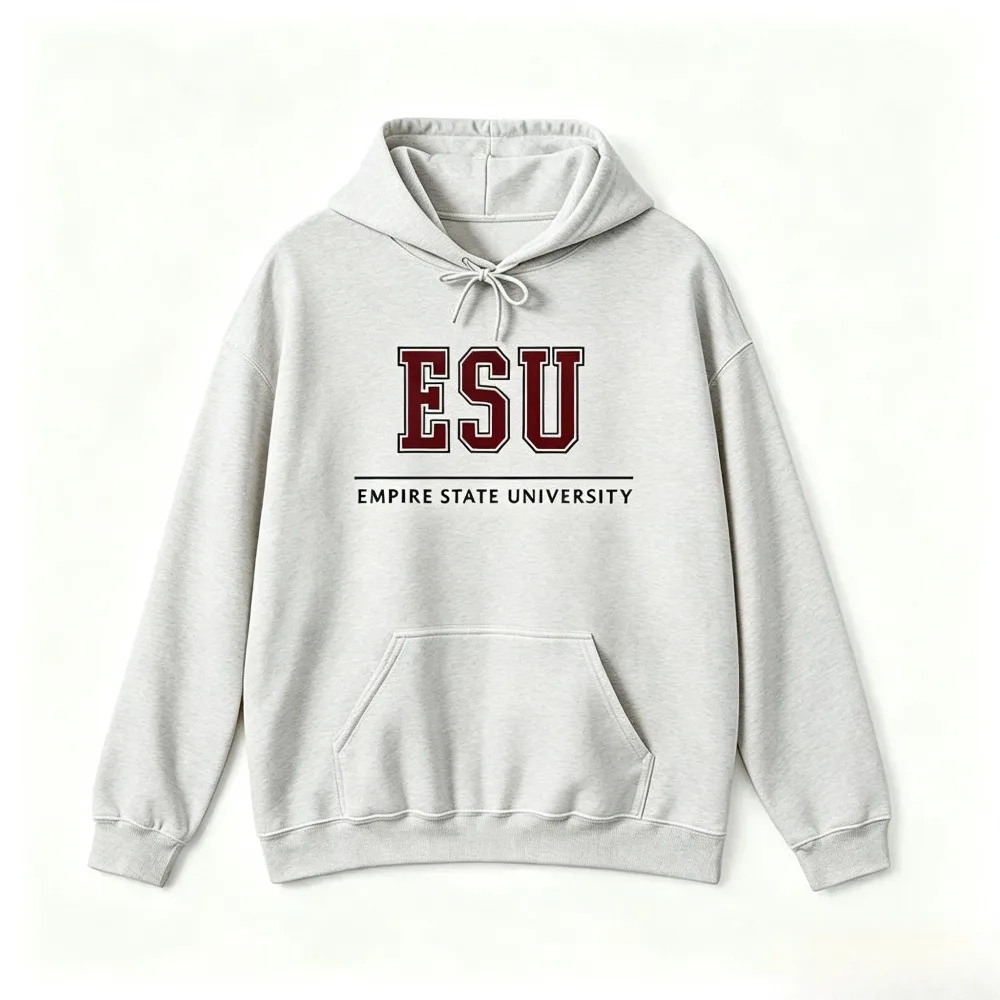 ESU Empire State University Letter Print Hoodie Vintage College Style Graphic Sweatshirt Casual Long Sleeve Pullover Tops Unisex
