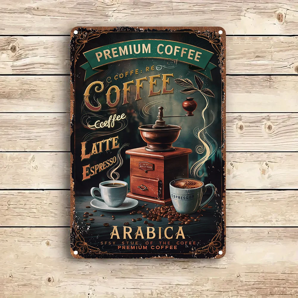 [2D Flat] Vintage Style Metal Coffee Art Sign Wall Decor, Featuring Rich Illustrations, Easy to Install, Perfect for Home,Office