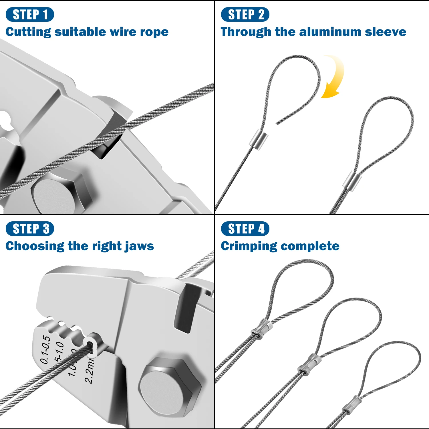 سلك حبل العقص أداة 0.1-2.2 مللي متر أداة Swager للألومنيوم العقص حلقة الأكمام مع وظيفة القطع اليد العقص ذو طيات
