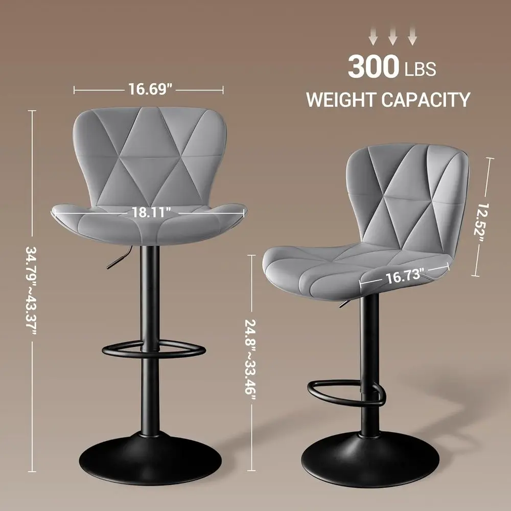 ar Stools t o 3, aux Leather Upholstered Swivel arstools, at Height 24.8-33.46Adjustale or Kitchen Island Grey