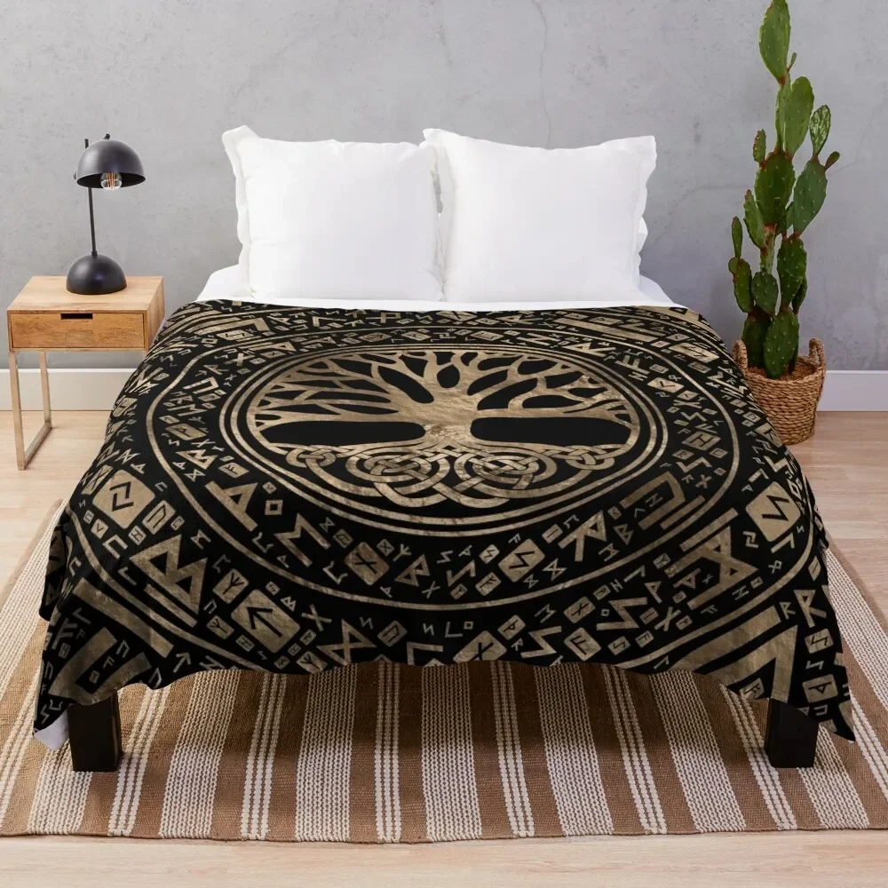 

Tree of life -Yggdrasil Runic Pattern Throw Blanket Hairys Thins Bed linens Dorm Room Essentials Tourist Blankets