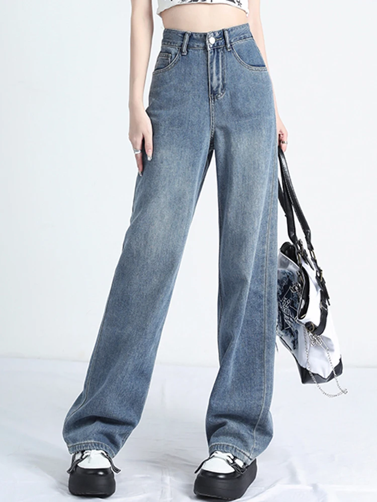 Leisure Vintage High Waisted Cargo Pants Y2K Aesthetics Jeans Pockets Slim Wide Leg Pants Korean Women Streetwear Retro Trousers