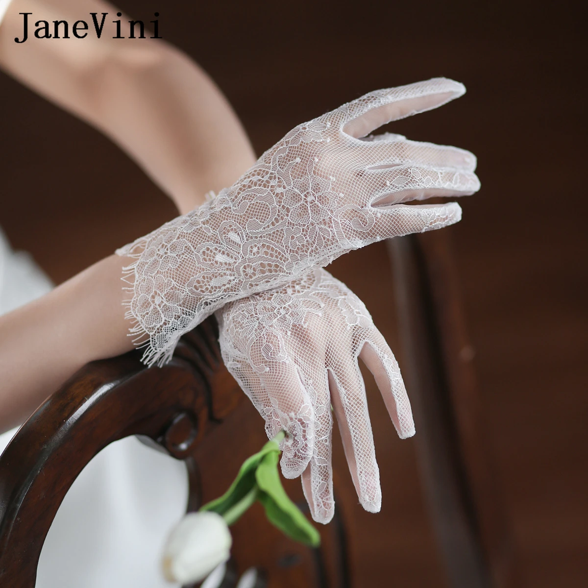 JaneVini Guantes Largos elegan 60cm, sarung tangan renda panjang, sarung tangan pernikahan pengantin wanita jari penuh, aksesori pesta