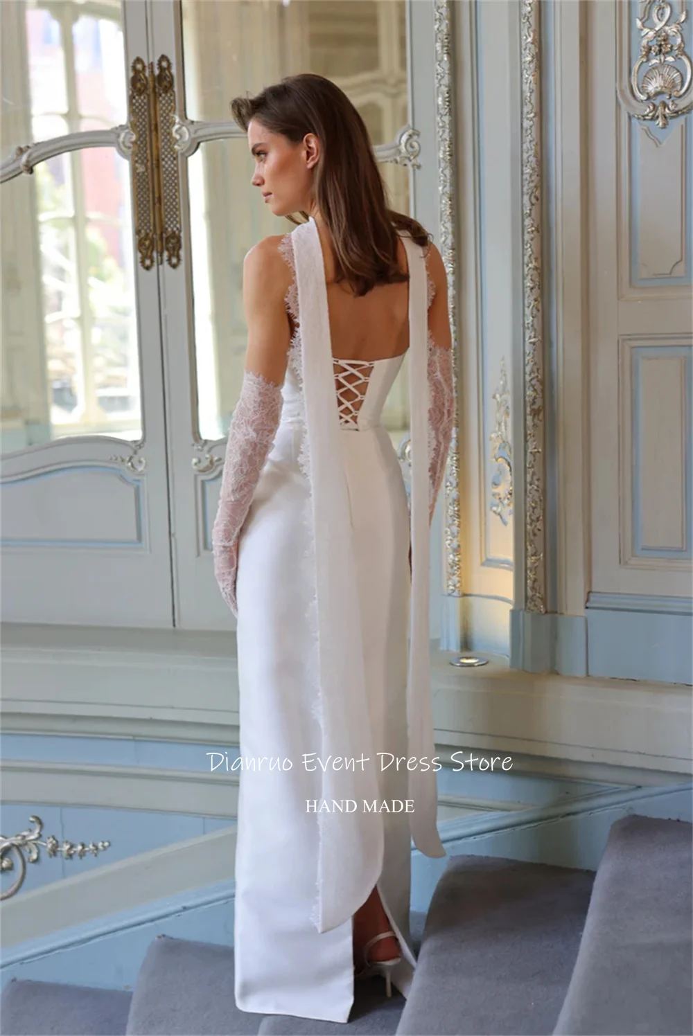 Dianruo sirène chérie robes De Mariée longue gracieuse Robe Novia rubans civils perles De cristal Robe De Mariée personnalisé