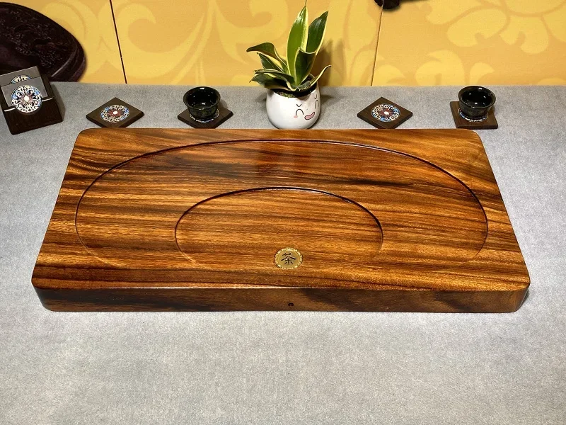 Dry South American walnut carved solid wood tea tray 68*35*5 New Chinese log simplicity