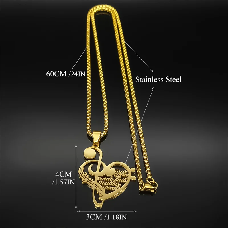 Hollow Music Note Necklace Love Heart Letter Pendant Chain Stainless Steel Black Color for Women Men Hip Hop Chain Jewelry Gift