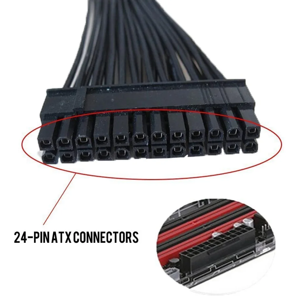 SB-24Pin sincronizador de fonte de alimentação macho para fêmea atx 30cm 24 pinos cabo de extensão psu duplo para adaptador de computador/mineração, 2 peças