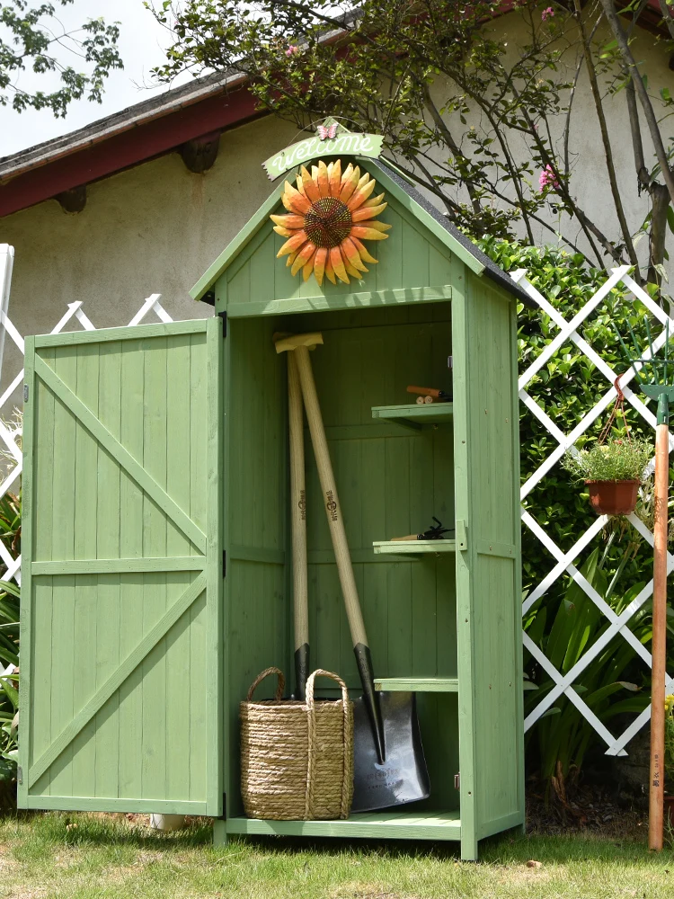 Storage and organization of outdoor solid wood outdoor garden villas, shovels, balconies, tools for rain and sun protection