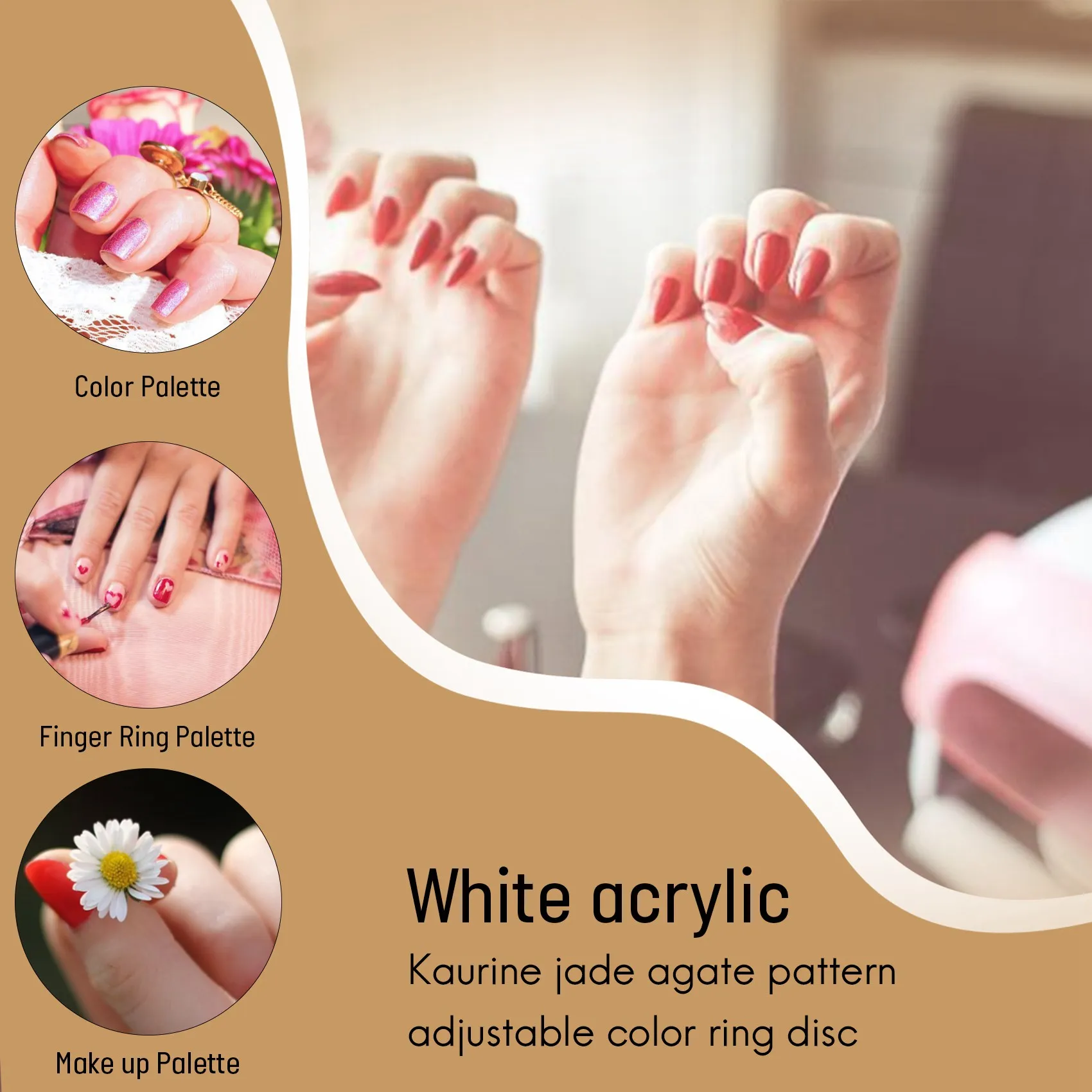 1 Pc Resin Stone Color Nail Art Ring Palette Finger Ring Plate Acrylic Uv Gel Polish Cream Foundation Mixing Nail Art Equipment