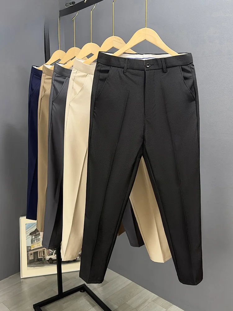 

Busin Casual Men's Straight Leg Pants Autumn Spring Nine-Tenths Length Trousers Youth ular Pure Color No Ironing Needed