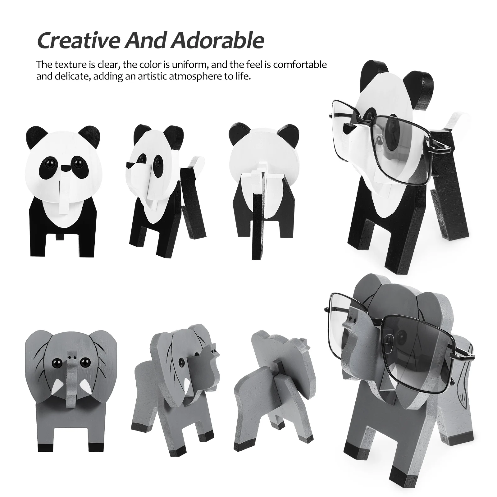 

2Pcs Animal Glasses Holder Wood Eyeglass Stand Detachable Desk Accessory Home Office Decor Bedroom Cartoon Shaped Display Rack
