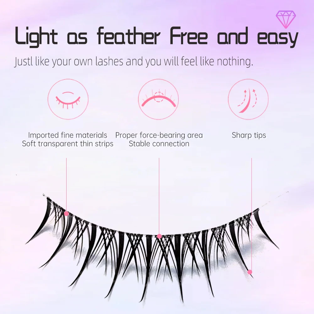 Yelix Manga Lashes With Clear Band Natural Eyelashes Spiky Asiatic Eye Soft Wispy Lashes 2024 Girl Group False Lashes