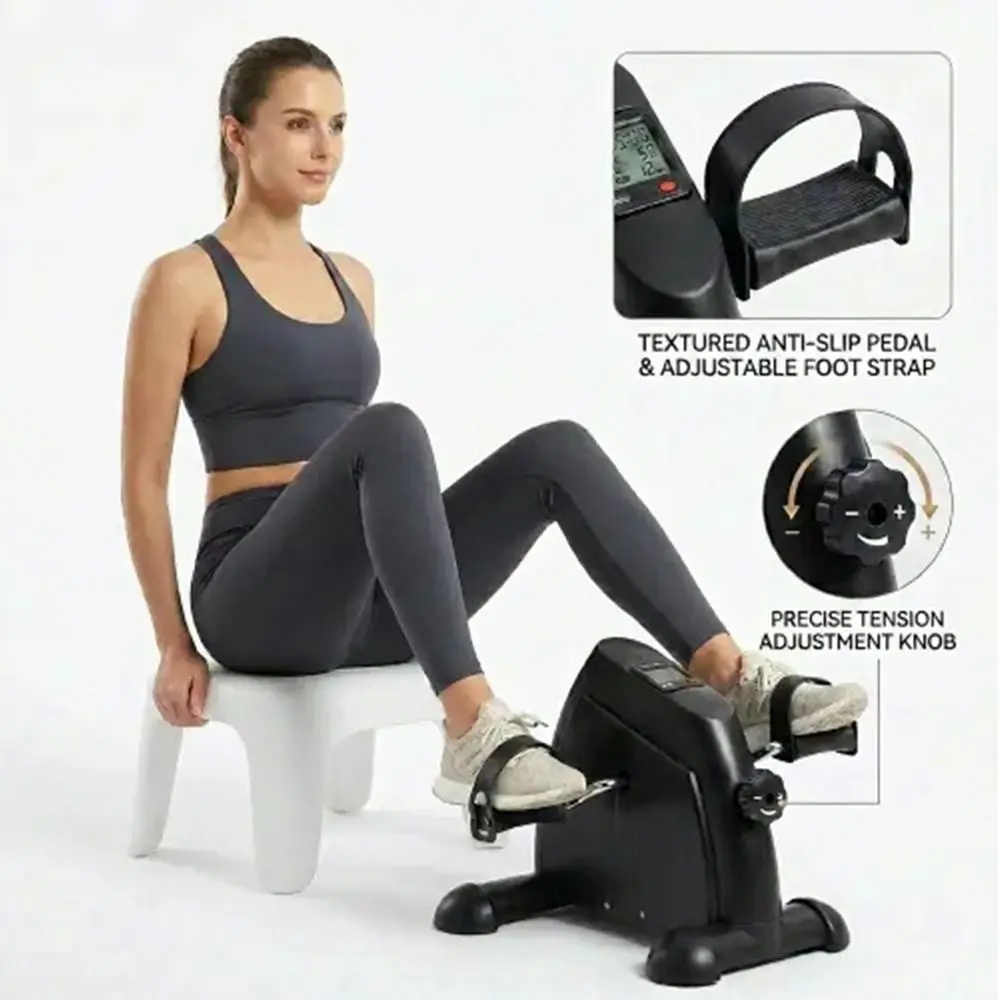 Multi-Function Mini Exercise Bike Motorized Adjustable Resistance Pedal Exerciser LCD Screen Display Portable