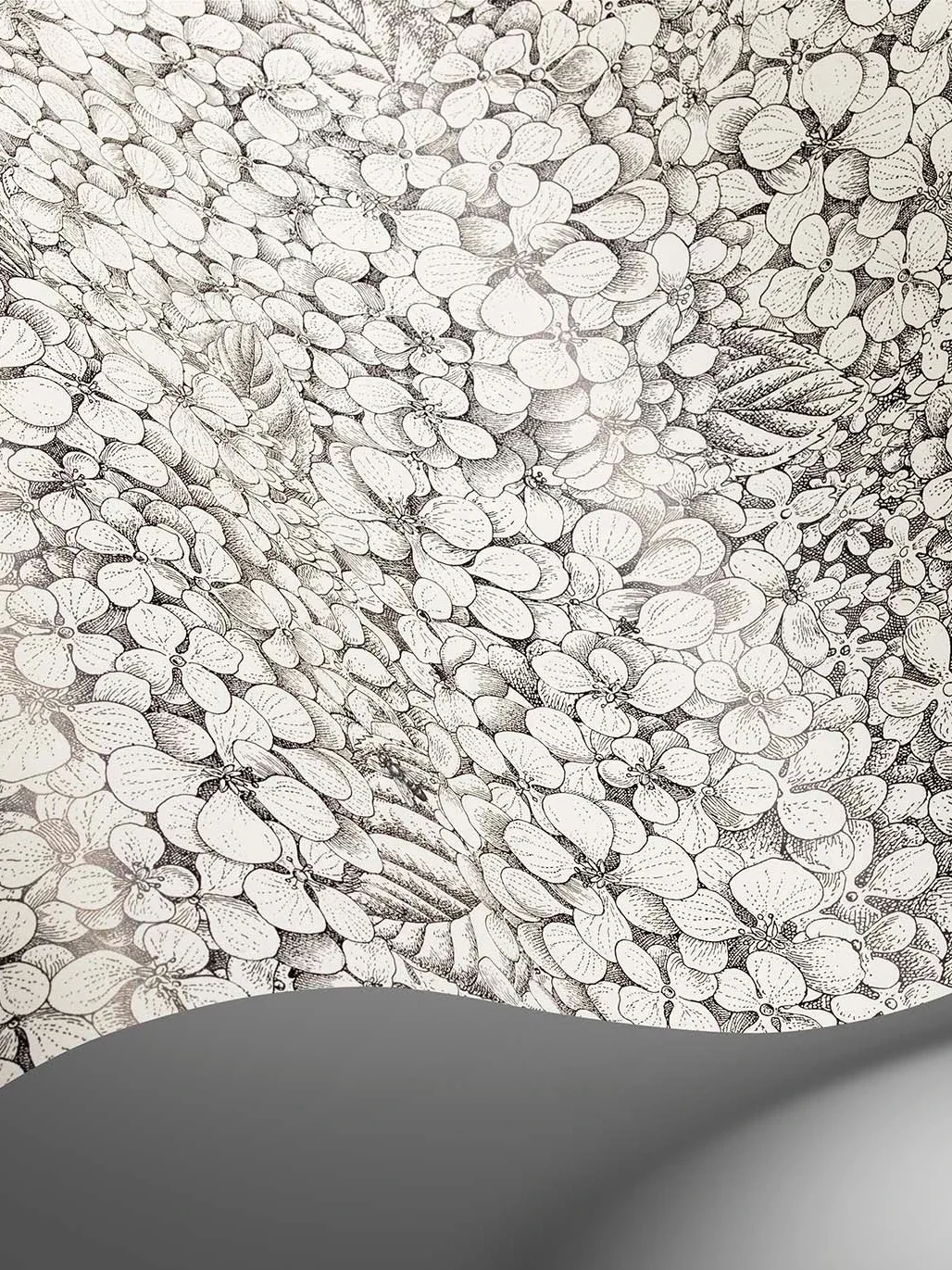 Intensive hand-painted petal wallpaper, leaves, bees