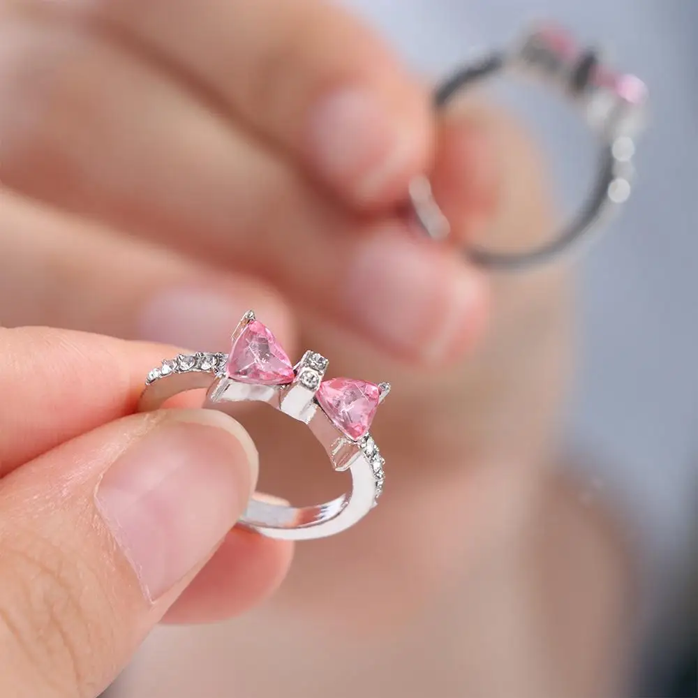 Fashion Pink Bowknot Finger Ring Exquisite Adjustable Bow-tie Ring Bowknot Alloy Bowknot Opening Ring Finger Ornaments