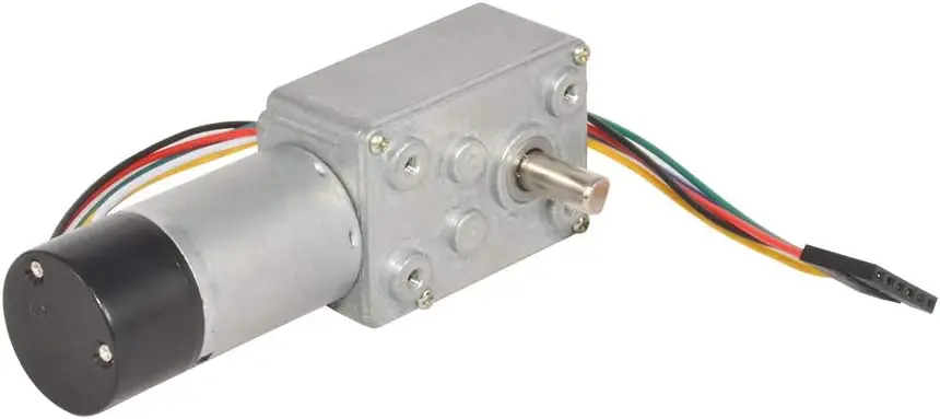 Small DC Metal Worm Gear Motor DC 12V 24RPM with Dual Channel Hall Sensor Encoder