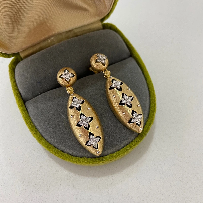 Aazuo 18K 파인 주얼리 솔리드 옐로우 골드 리얼 다이아몬드, 0.4ct 럭셔리 빅 롱 스터드 귀걸이, 여성 약혼 디너 파티 선물