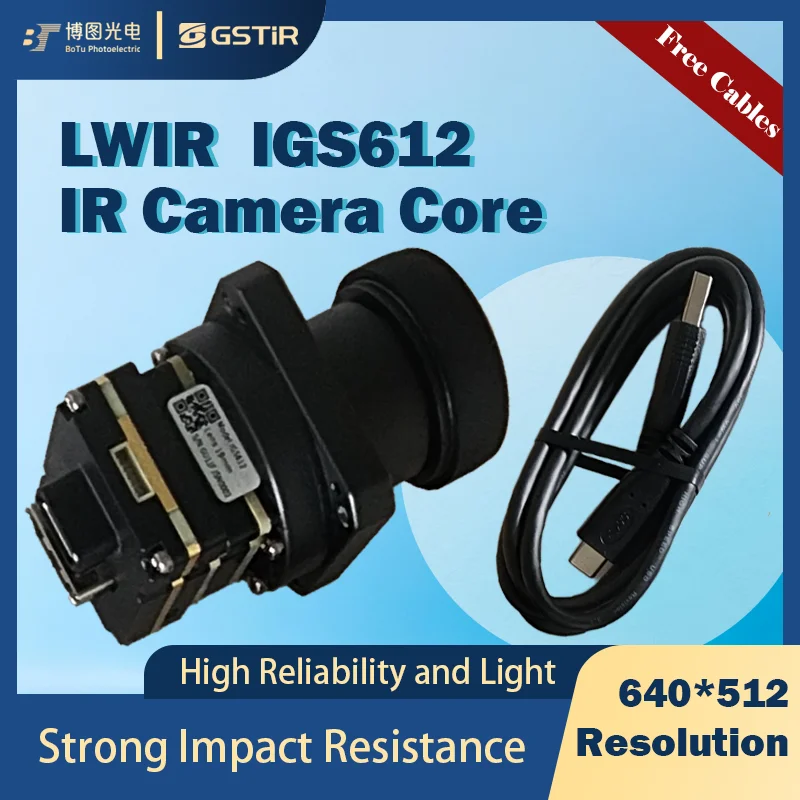 Silent Shutter-Less Algorithm GST LWIR Uncooled Infrared Detector IGS612 Free Cable for Light UAV and Personal Wearable Devices
