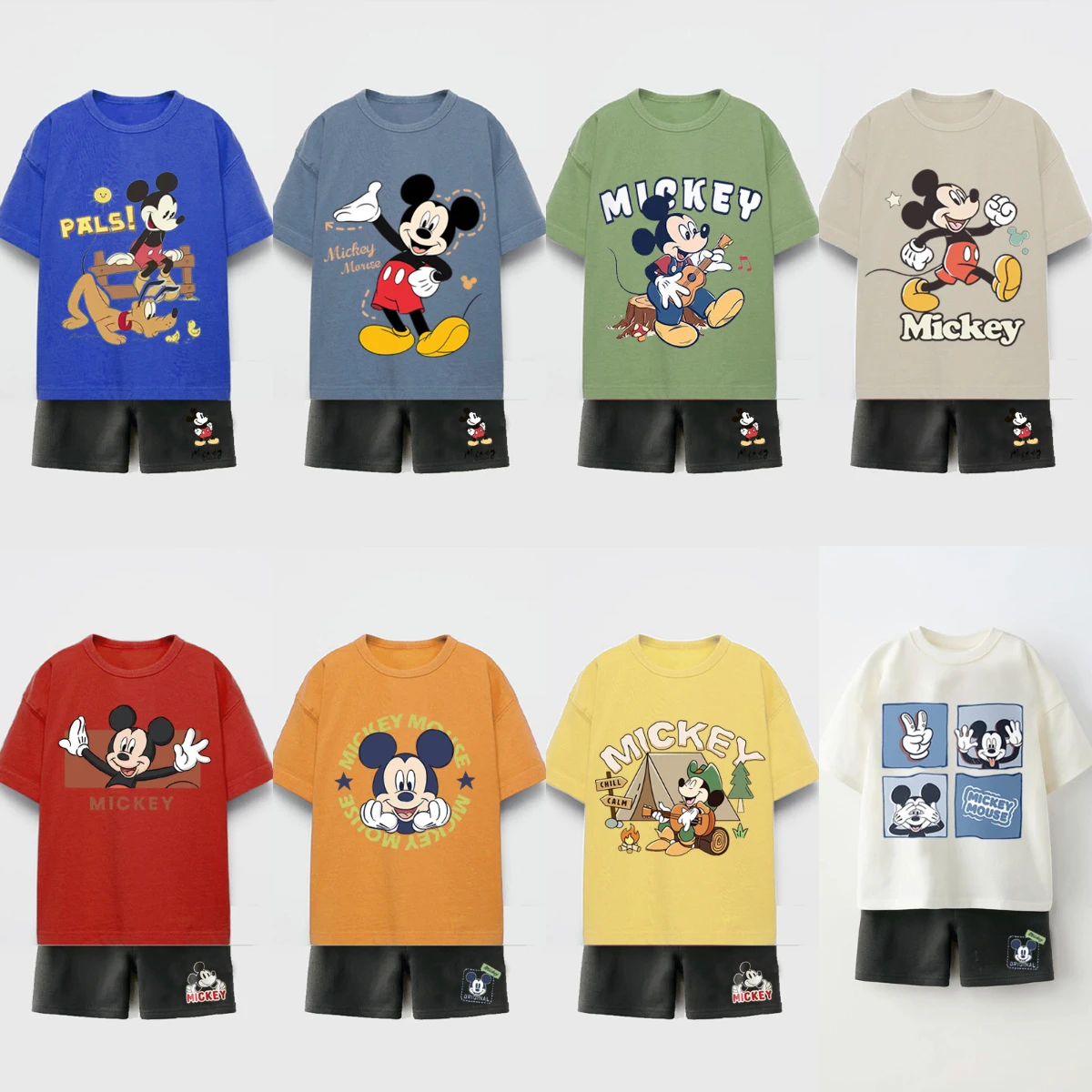 مجموعة ملابس أطفال كارتونية من ديزني 100% قطن بأكمام قصيرة بدلة رياضية للأولاد والبنات ملابس صيفية للأطفال ملابس للمراهقين