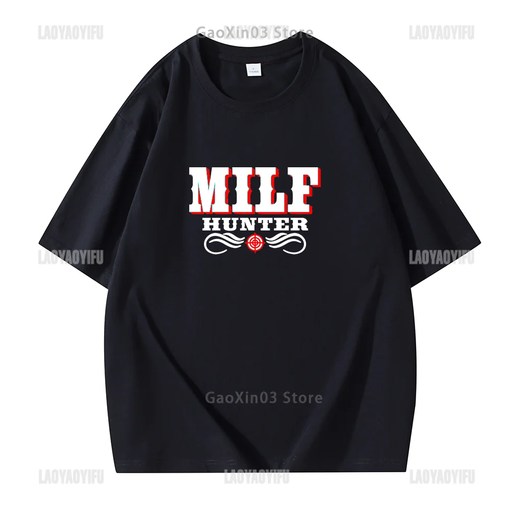 Vintage Humor Milf Hunter Print Tops Funny T Shirt Men Clothes Adult Letters Graphic T Shirts Fashion Cotton Tee Ropa Hombre