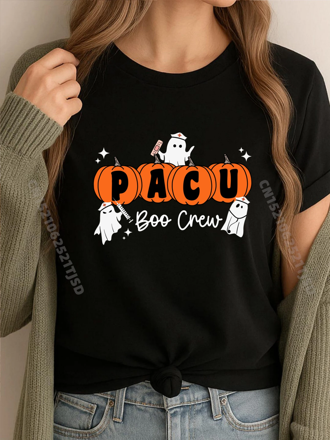 باكو بو طاقم شبح اليقطين لممرضة باكو هالوين تي شيرت للمرأة الرجال القطن تي شيرت يوم العلم الوطني