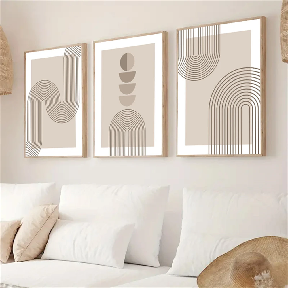 

Modern Abstract Beige Geometry Lines Posters And Prints Canvas Painting Bohemia Wall Art Picture Living Room Interior Home Decor