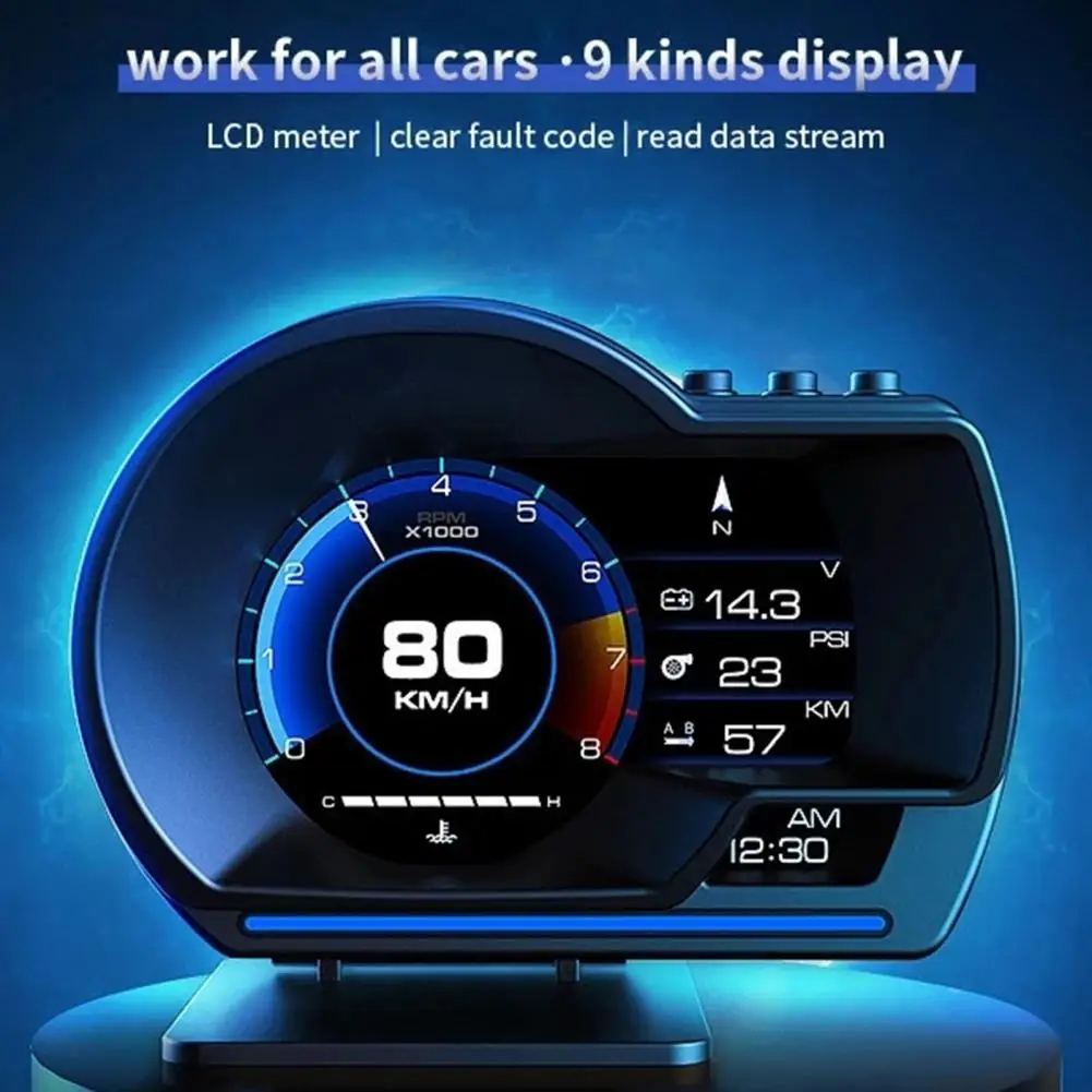 

A500 Car Head Up Display Display Smart OBD2+GPS Smart HUD Gauge LCD Rotating Digital Odometer 10Hz PSI 100KPA Security Alarm RPM