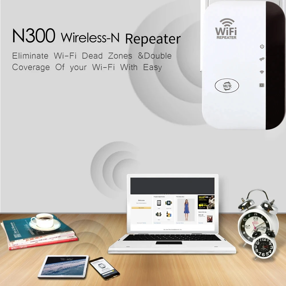 FENVI 300Mbps Wireless WiFi Repeater 2.4Ghz Wi-Fi Amplifier Extender 802.11N/ B /G WPS Long Range Signal Access Point 802.11N