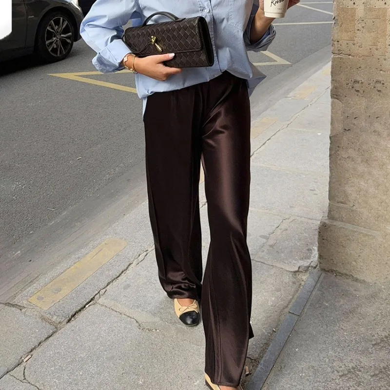 Women 2026 Spring Summer New Hot Selling High Waist Straight Leg Satin Effect Drape Casual Commute Trousers Trendy Chic Fashion
