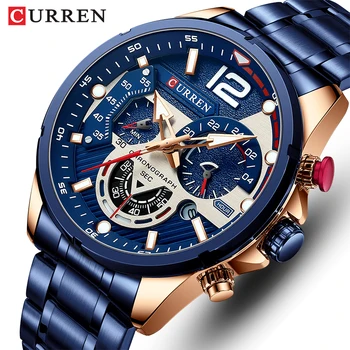 CURREN new green mens watches top brand luxury stainless steel Quartz watch men sports date male clock waterproof wristwatch