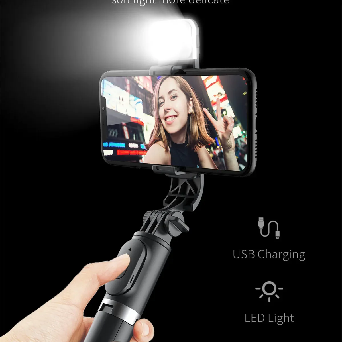 COOL die Q02S nouveau trépied sans fil bluetooth selfie stick trépied pliable monopode avec lumière de remplissage obturateur bluetooth pour Smartphone