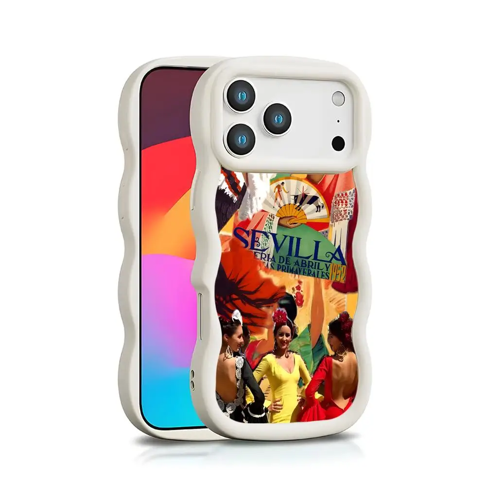 

Spain Flamenco Wavy Edge TPU Mobile Phone Case for iPhone 17 16 15 14 13 12 11 Air Pro Max Plus Colorful Cover