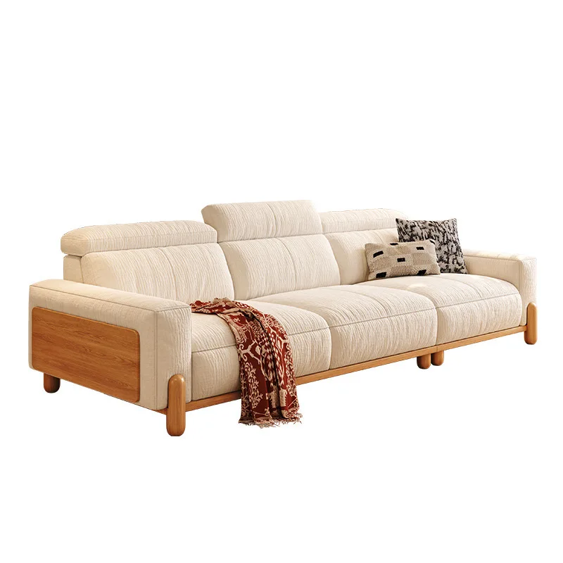 Log tofu sofa living room small apartment head rest adjustment Nordic removable and washable solid wood fabric sofa