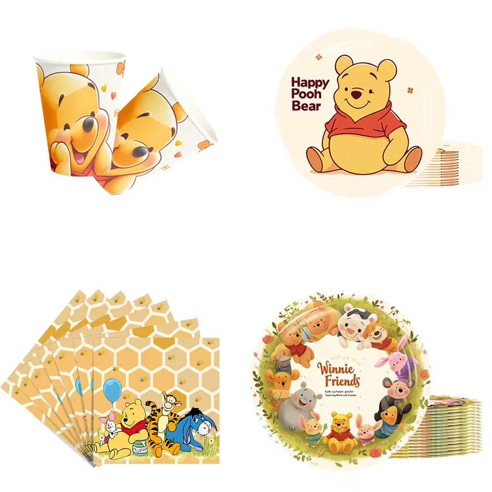 

New Winnie the Pooh Birthday Party Supplies Pooh Kids Decorations Banner Cup Plate Balloons Table Cover Baby Shower Toy