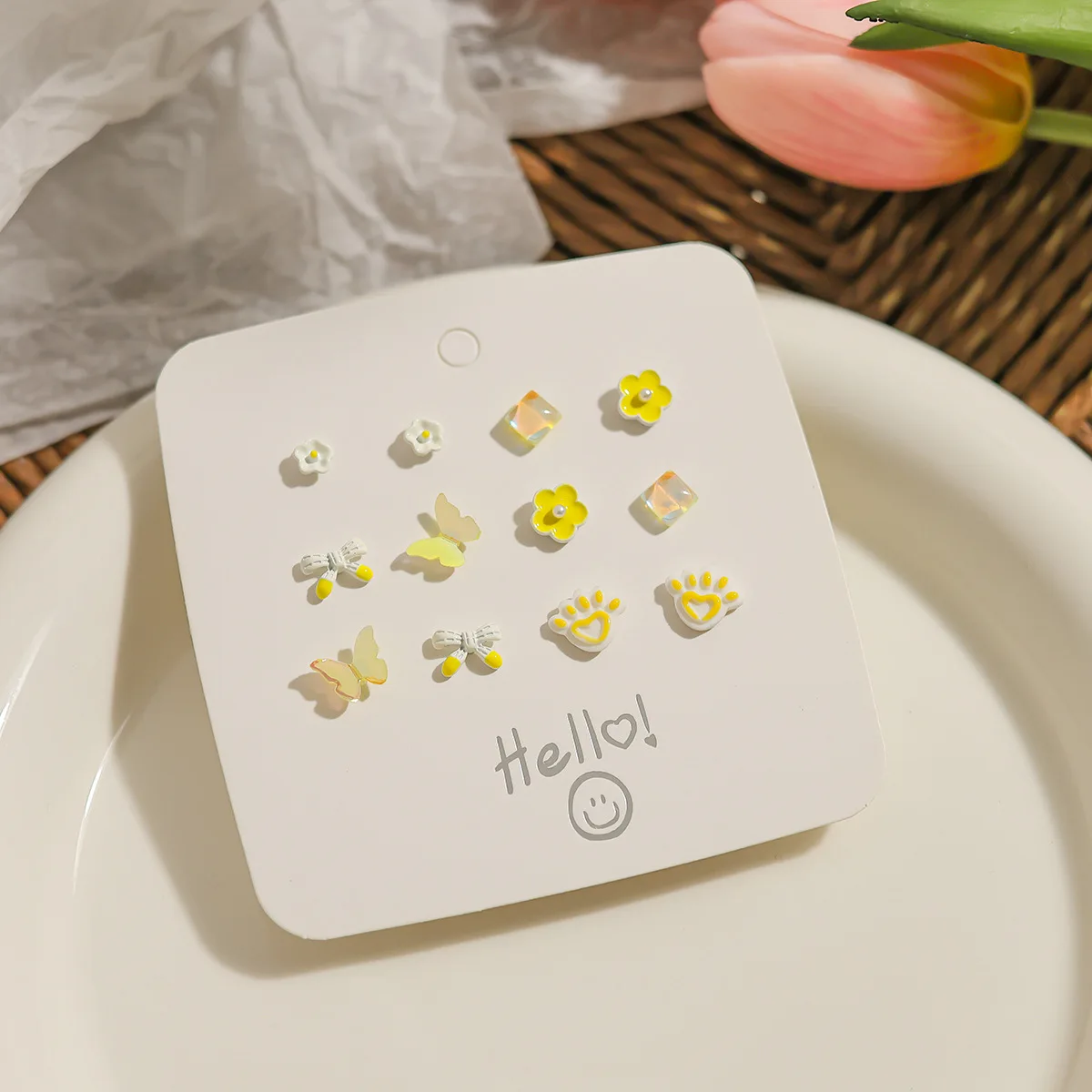 6 Pairs S925 Silver Needle Zinc Alloy Earrings Set Flower Butterfly Heart Shape Cute Fresh Sweet Earrings For Women Jewelry Gift
