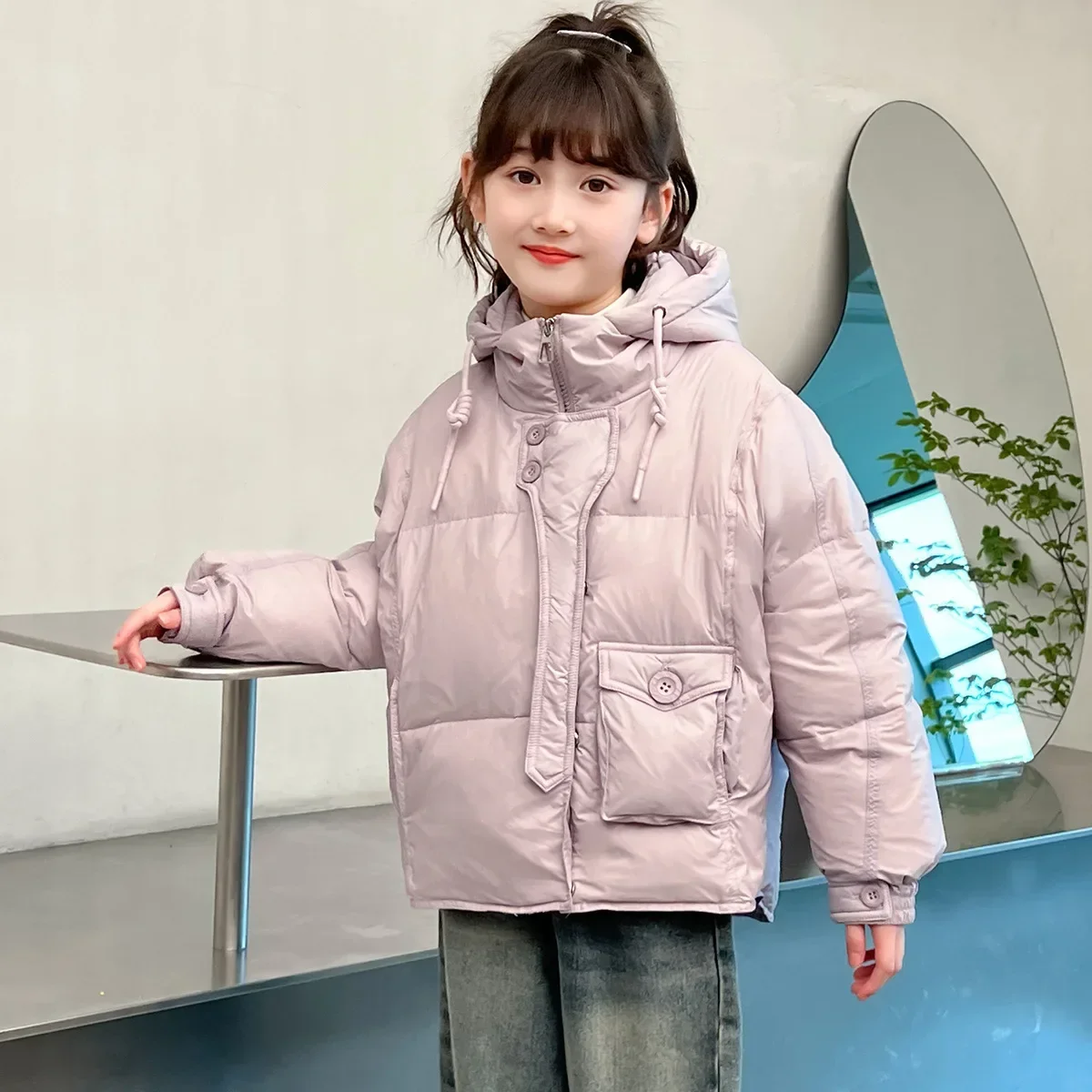 Fashion Shiny Children Winter Coat For Girls Parka Down Cotton Jacket Waterproof Teens Fur Hooded Outwear Kids Snowsuit TR311 image 5