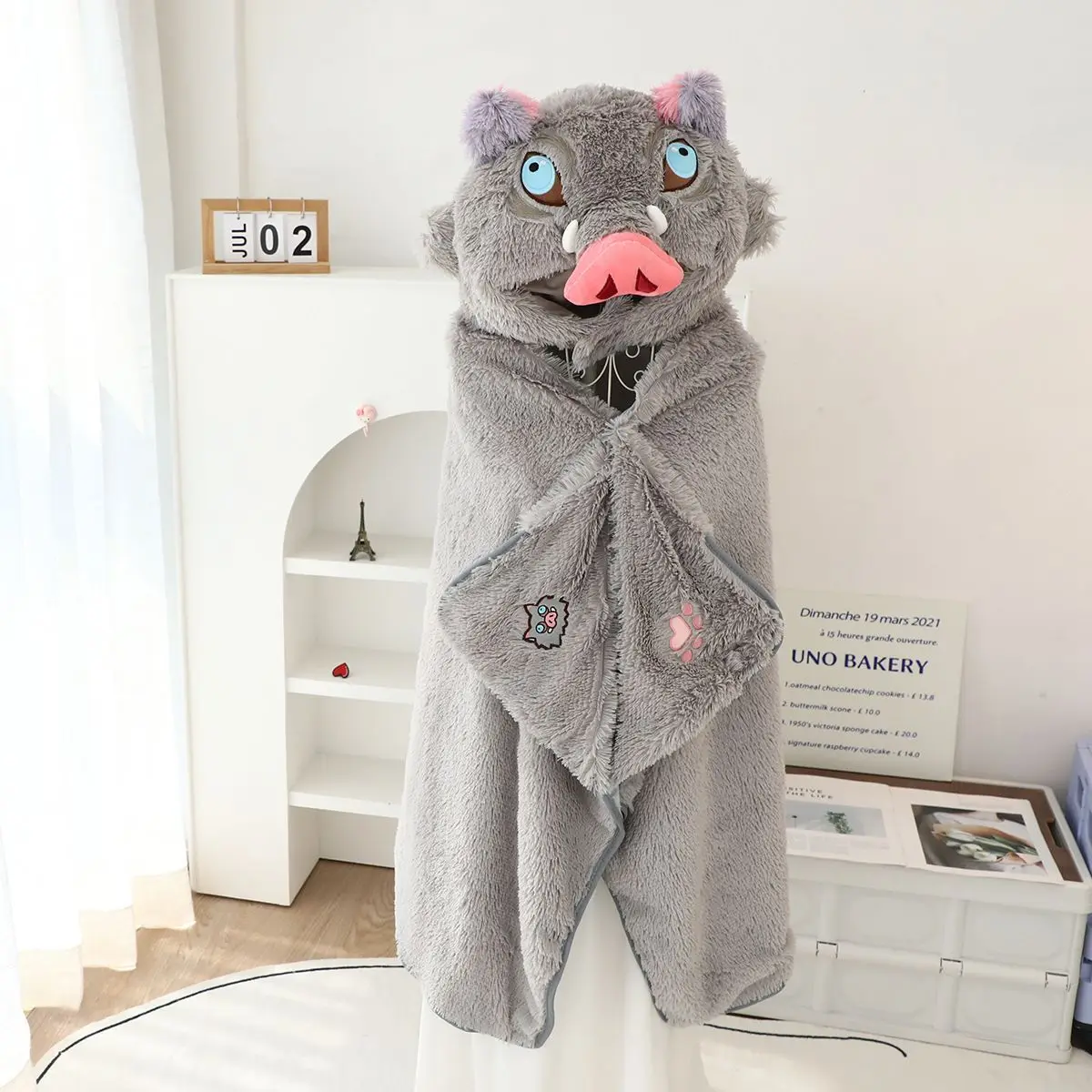 Demon Slayer Inosuke Hashibira Hooded Plush Blanket Cloak Soft Warm Flannel Shawl Anime Cosplay Throw Wrap Home Nap Cover Kawaii