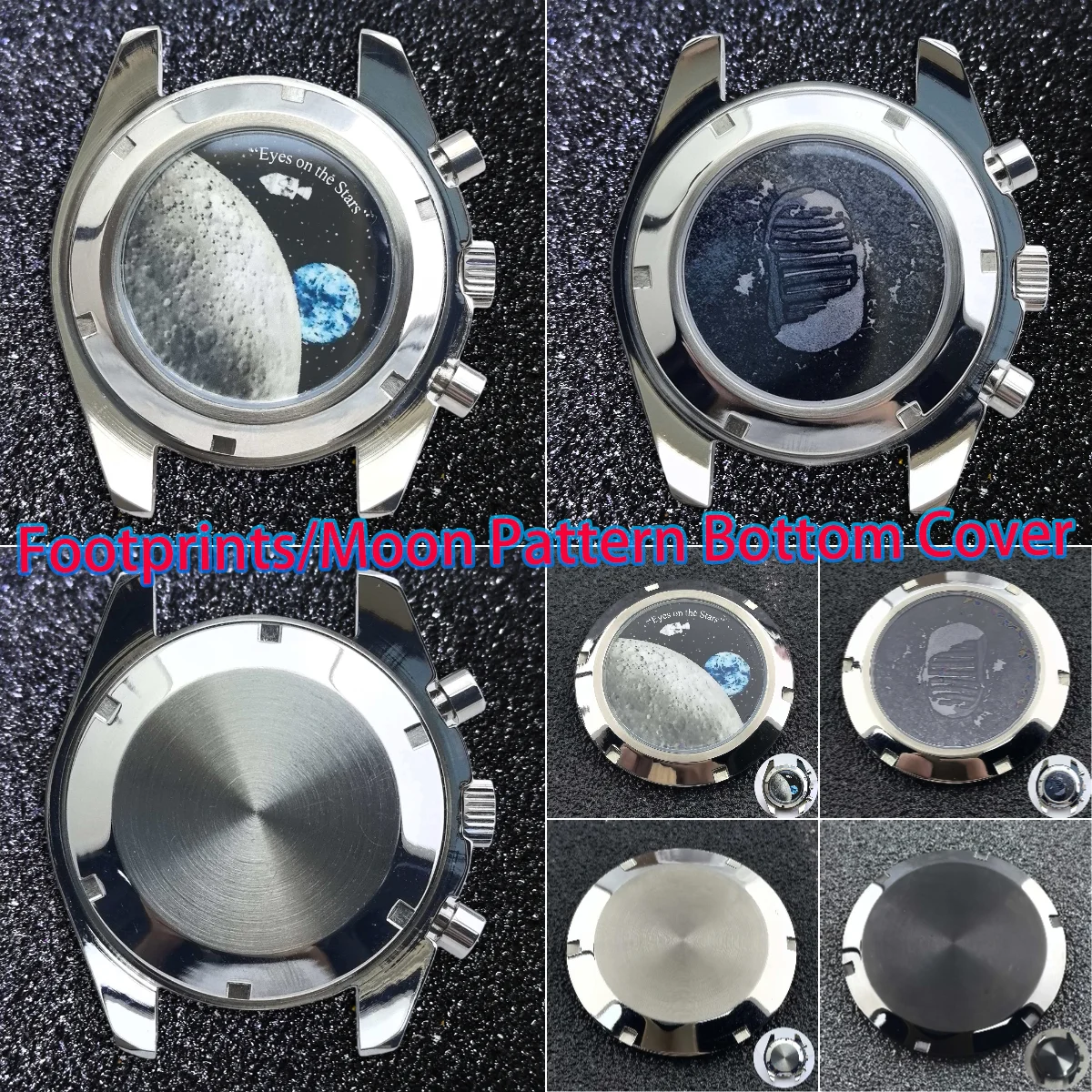 37mm Footprints/moon pattern bottom cover Detachable bottom cover suitable for VK63 case stainless steel back cover parts