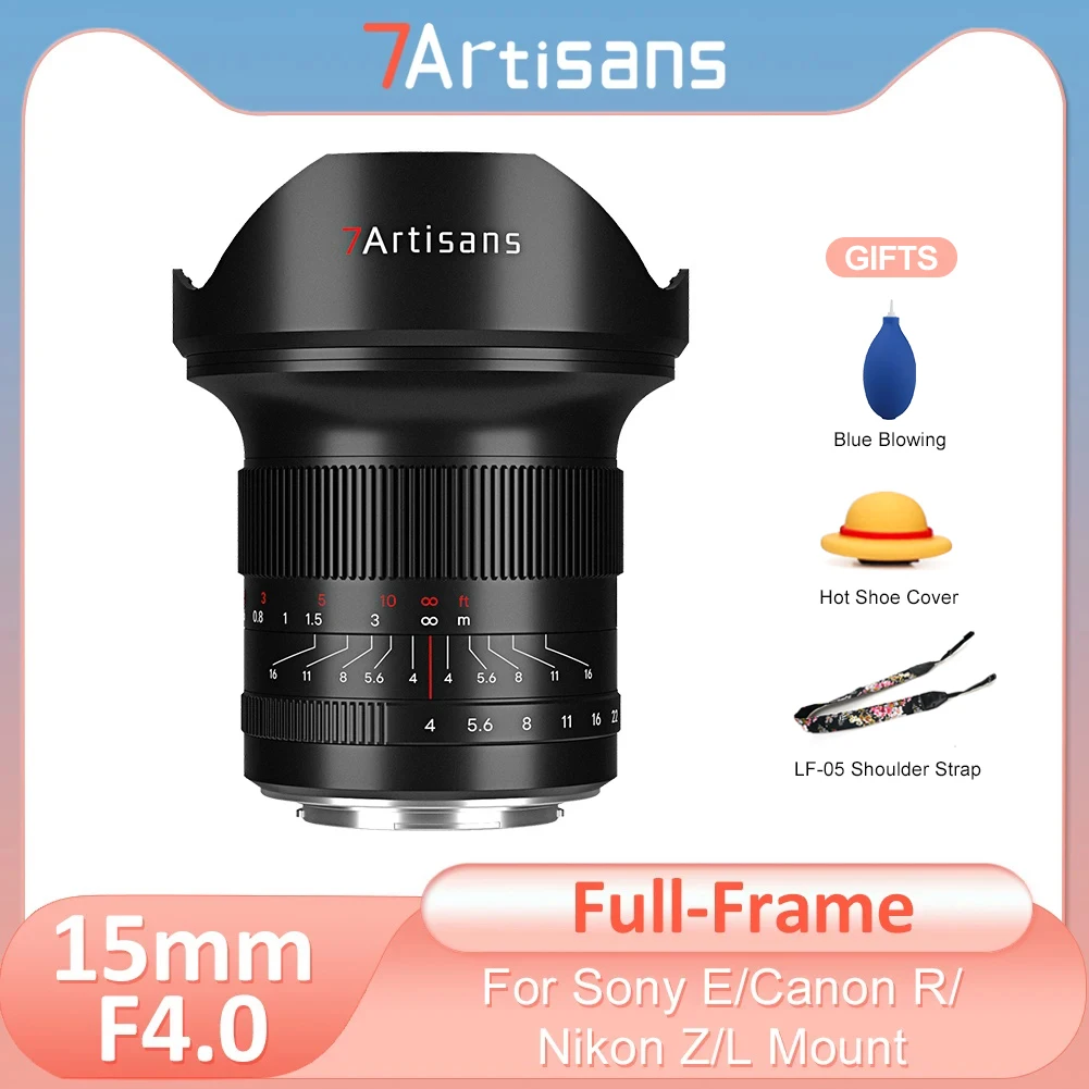 7artisans 15mm F4 Wide Angle Full Frame Camera Lens For Sony E a6300 6400 a7 Nikon Z z7 z8 Leica SIGMA L SL Canon RF EOSR r6 r8