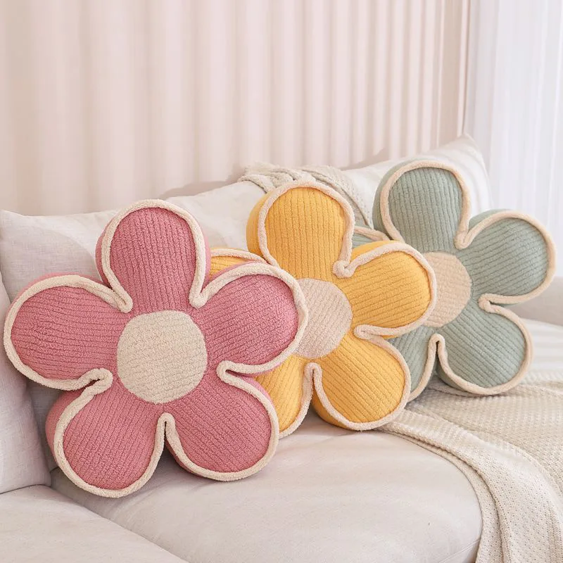 Lifelike Sunflower Seat Cushion Plush Plant Pillow Down Cotton Filled Yellow Pink Beige Chair Flower Pillow Valentine's Gift