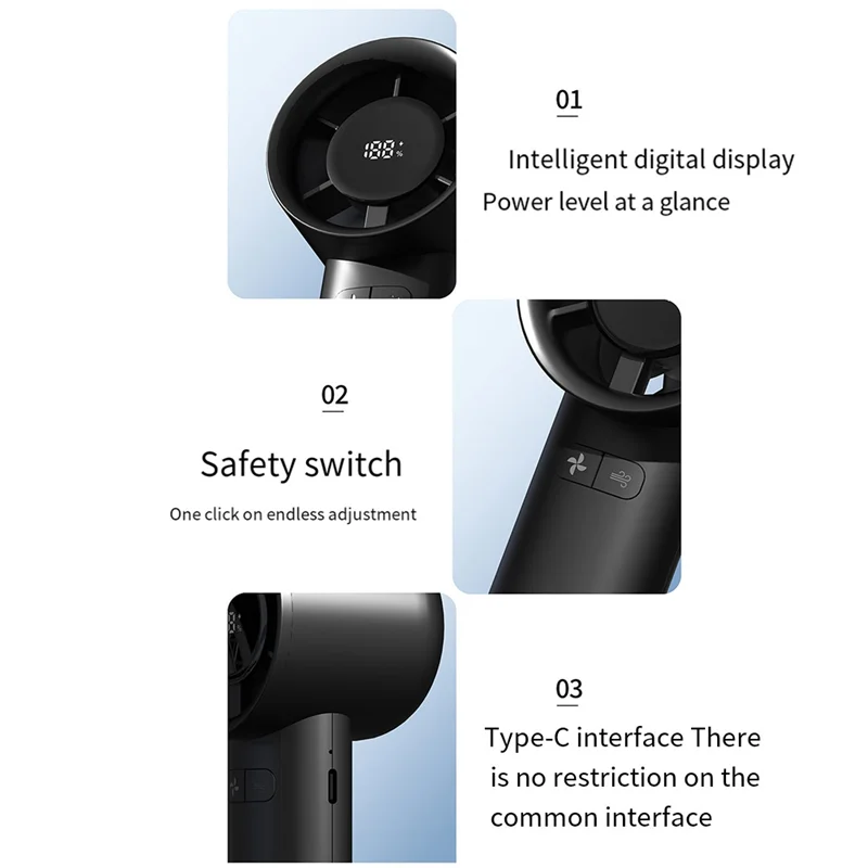 THIVN-Portable Handheld Fan Digital Display Fan For Travel,Rechargeable Fan High Speed Fan
