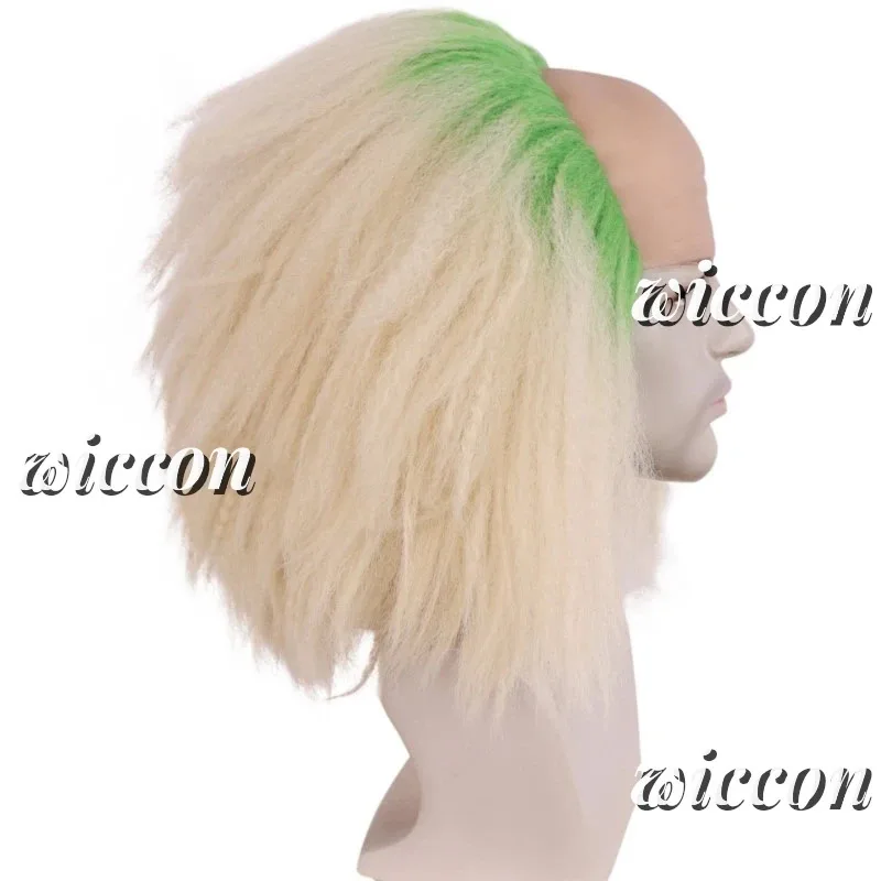 

asdh8@Halloween Cosplay Wigs Synthetic Short Ombre Green Wig with Bald Cap for Men Beetle2juice Wig Anime Costume Party Heat Res