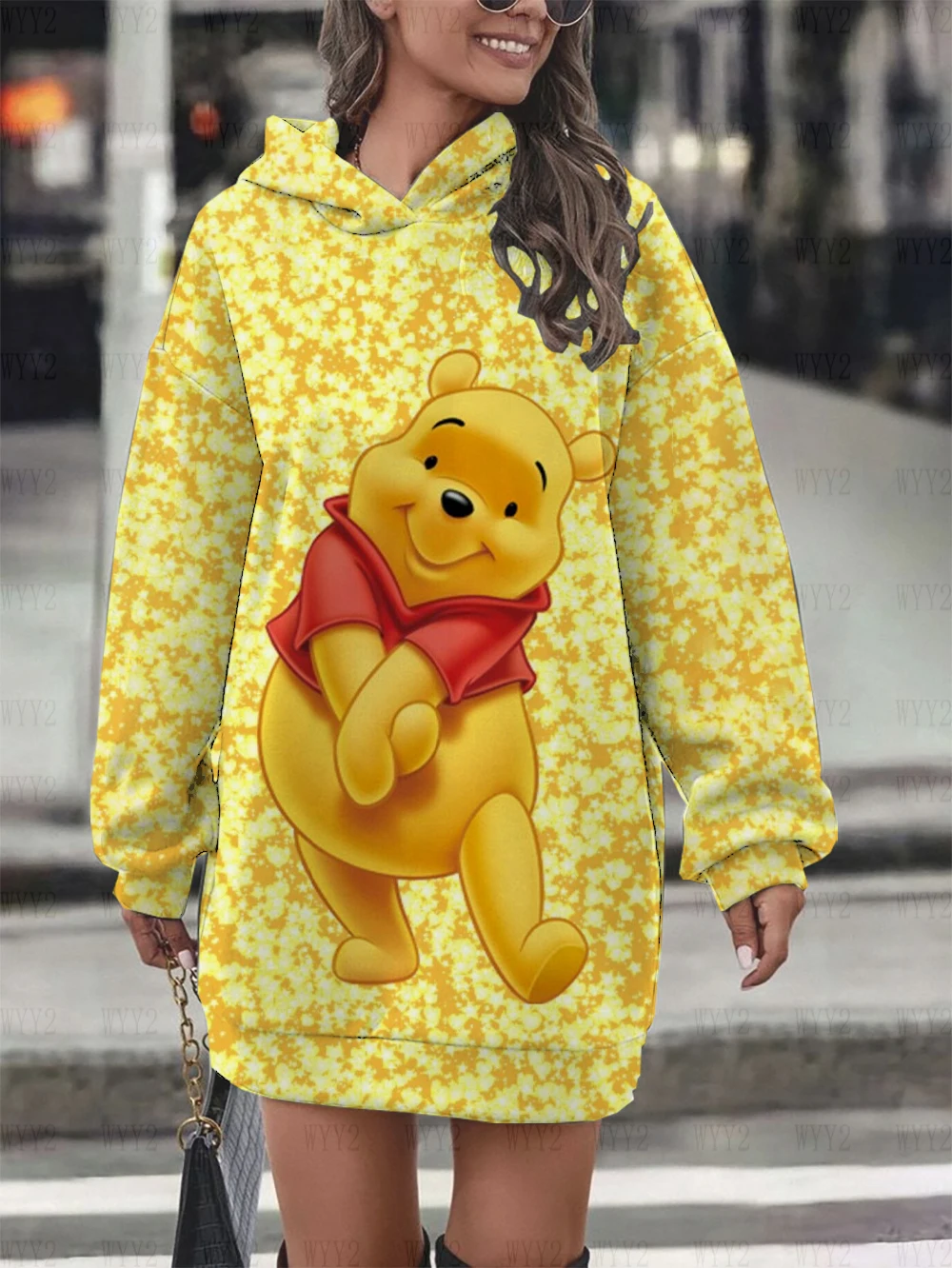 New Women\'s Sweatshirts Women\'s Long Cute Hoodie Disney Winnie the Pooh Print Hoodie Women\'s Hoodie Dress Casual Tops