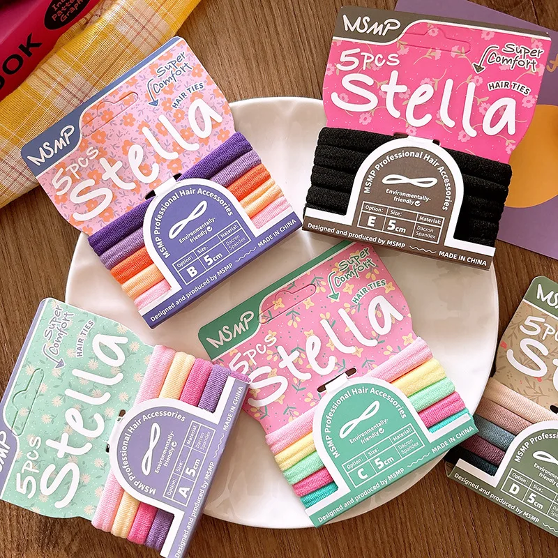 

Seamless Scrunchies 5-Pack Terry Cloth Hair Ties Super Stretchy for Girls No Breakage Sweet Daily Hair Accessories