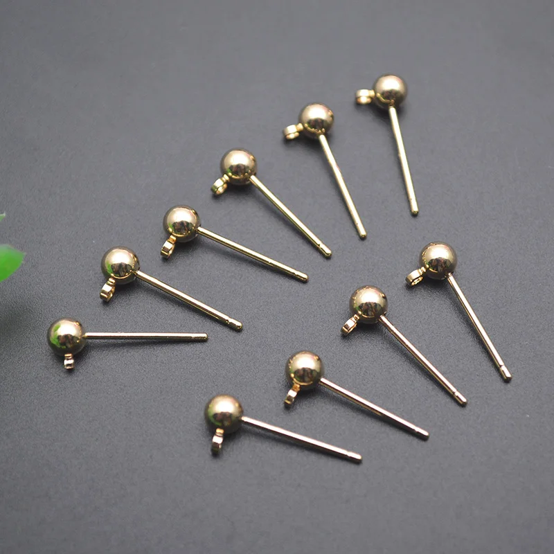 50pc High Quality 18k Gold Plated 4mm Round Loop Ball Stud Post Earring Pins For Women DIY Jewelry Making