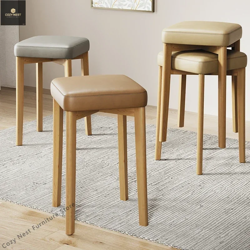 

Solid wood stool can be stacked household soft bag square stool rental room restaurant spare bench modern simple stacking chair