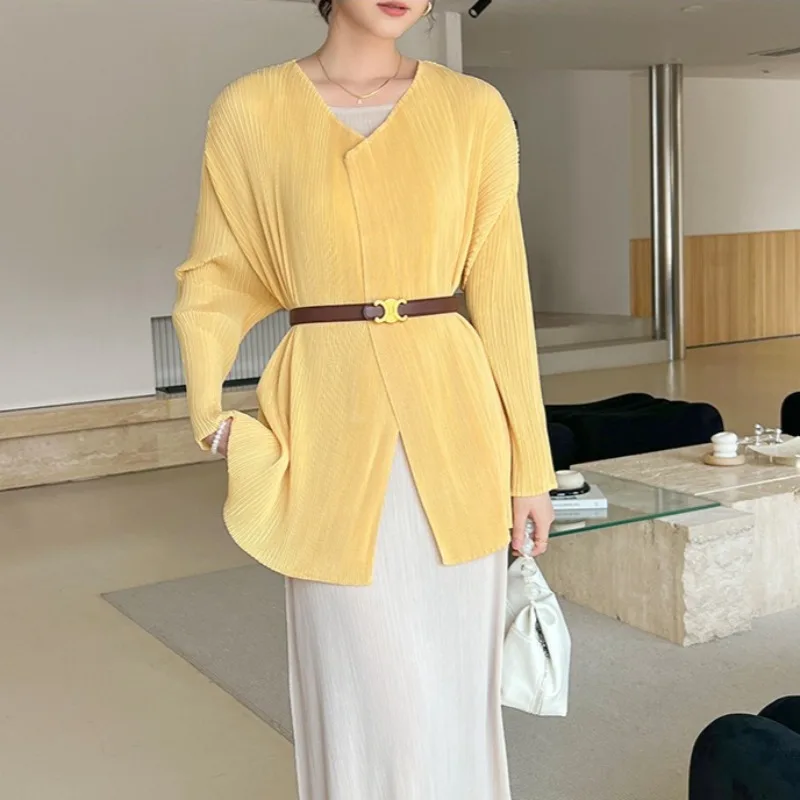 

Miyake 2026 Spring New Pleated Jacket Women's Casual Versatile Soft Long-sleeved Cardigan Medium-length Stretch Thin Jacket