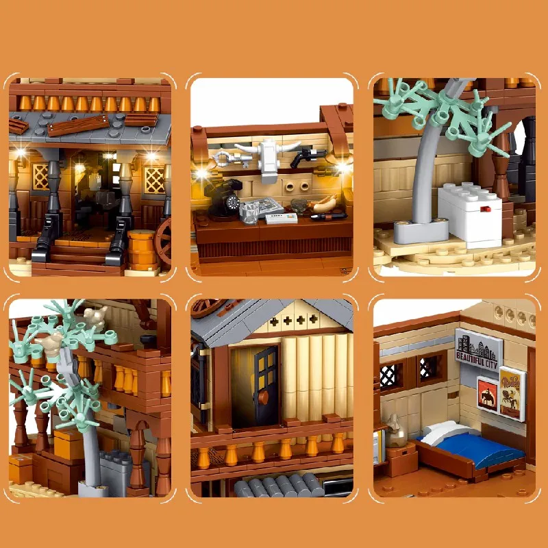 1597 pçs criativo especialista ocidental cowboy cidade hotel blocos de construção conjunto com modelo de caminhão vintage diy montagem brinquedos para adultos presente